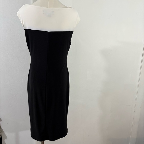 Lauren Ralph Lauren Ruched Sleeveless Dress Black White Size 8P Classic Stretch - Picture 2 of 13